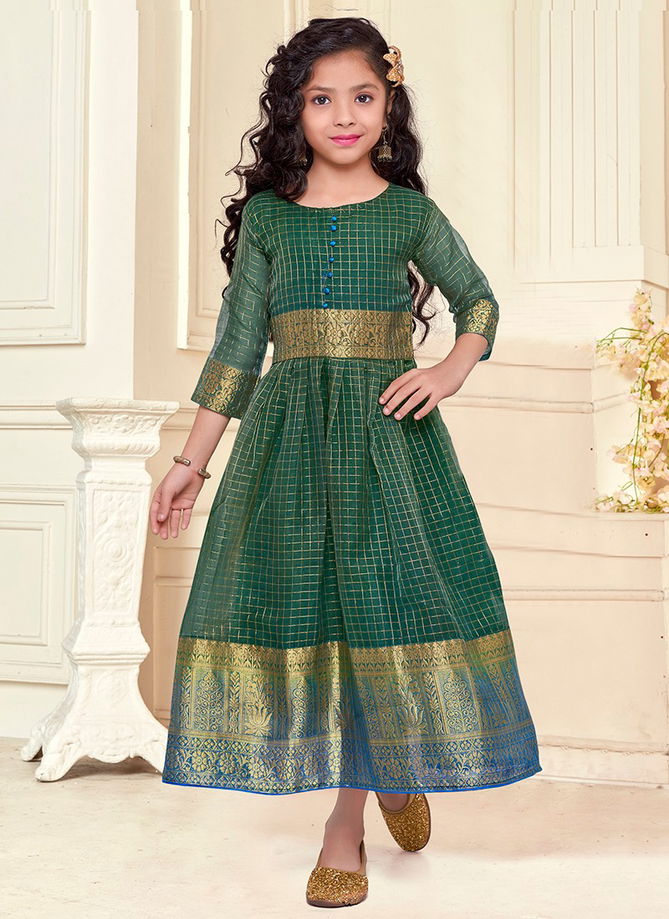 Green Colour Kids Wear Vol 2 RAHUL NX New Latest Organza Silk Kids Wear Gown Collection 1002